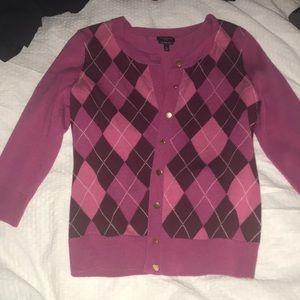 Petite Small Talbots 3/4 Sleeve Argyle Cardigan